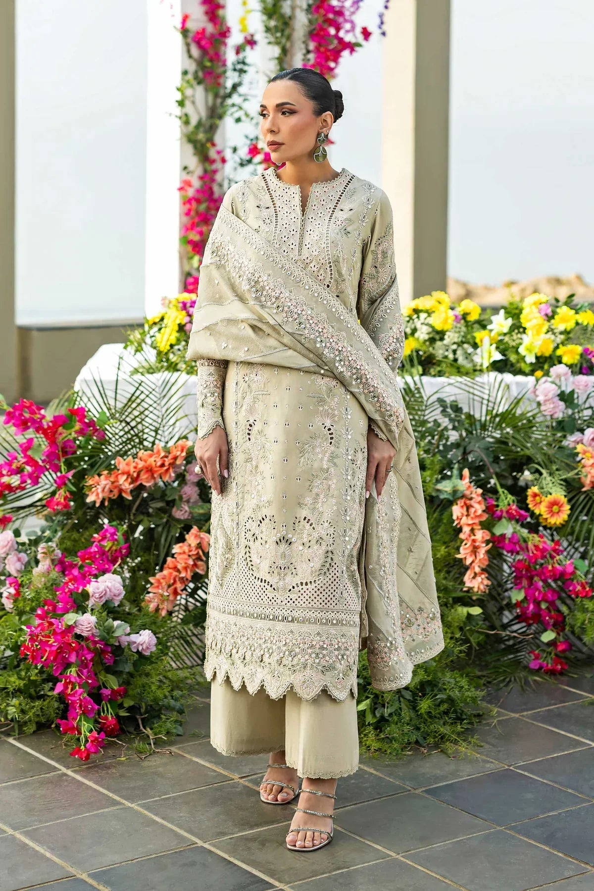 Dhanak Embroidered Luxury 3pc Article Pista Color