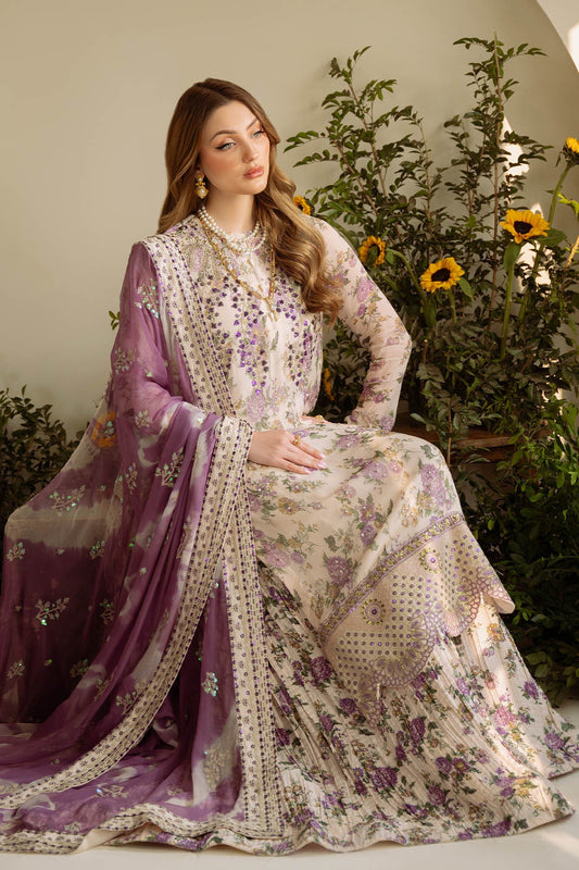 Nureh Silk Printed 3pc Article With Silk Printed Duppata Off White Color