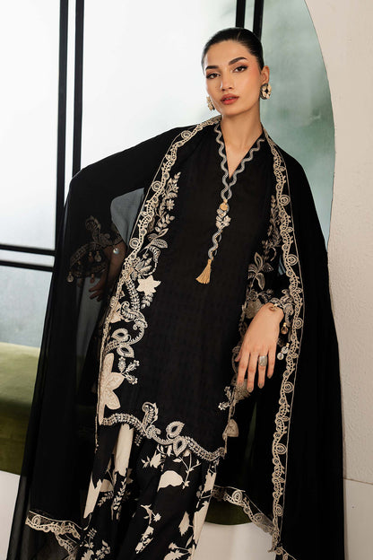 Printed Silk Embroidered 3pc Article With chiffon Dupatta Sialian