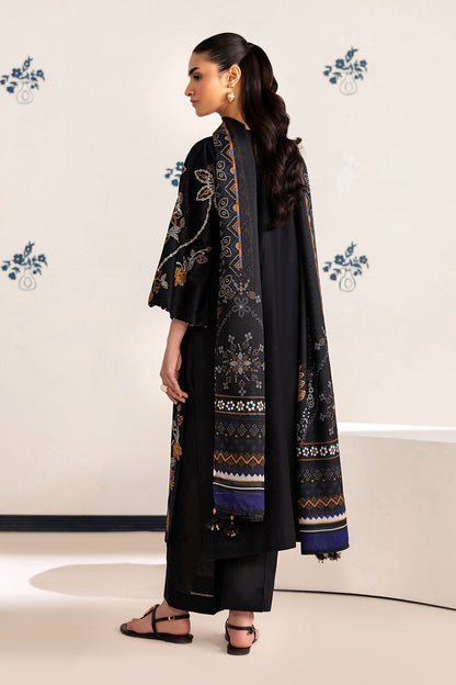 Baroque Dhanak Embroidered 3pc Article With Printed Wool Shawl Black Color