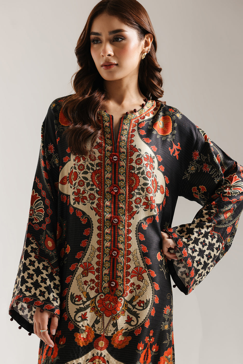 Ethnic Silk Luxury Embroidered Dress,trouser and sleeves D-90025