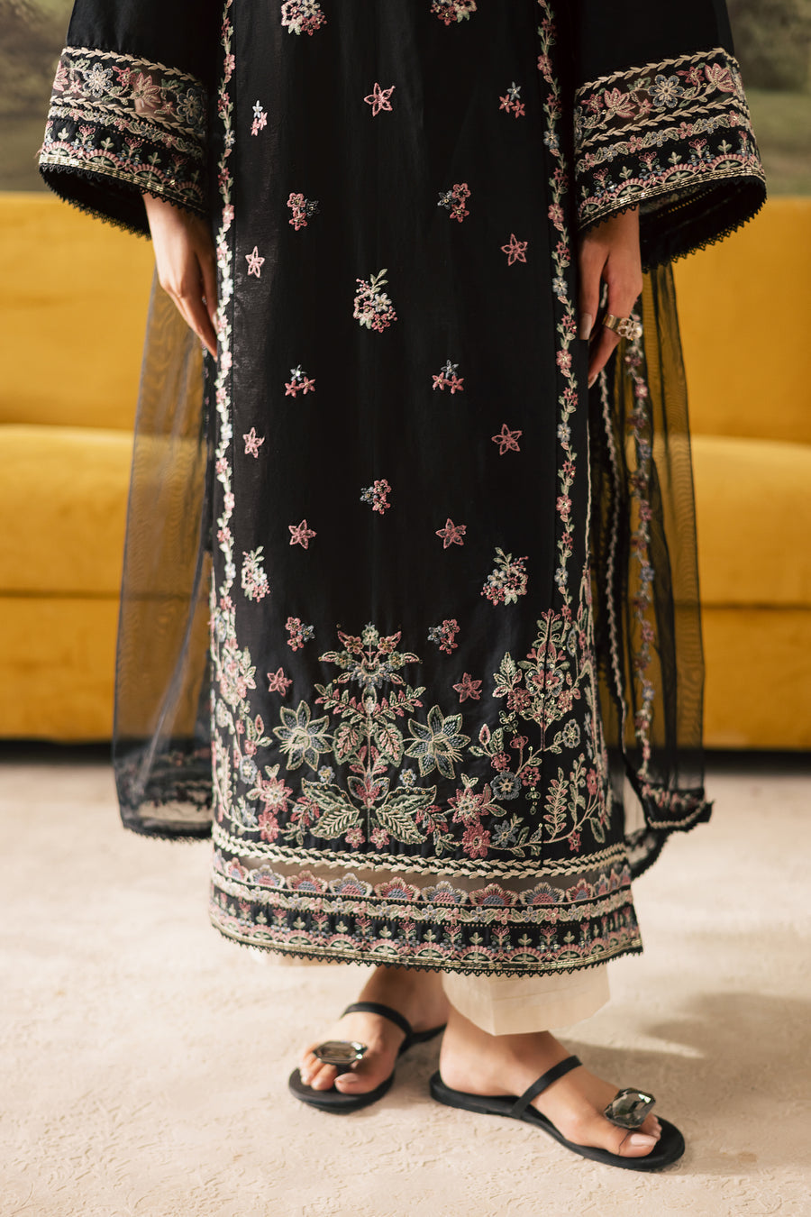 Batik Luxury Embroidered 3 Piece With Embroidered Patches and Embroidered Khaddi Net Duppata