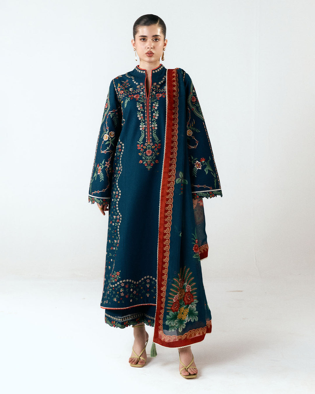 Dhanak Embroidered 3pc Article With Pashmina Wool Shawl