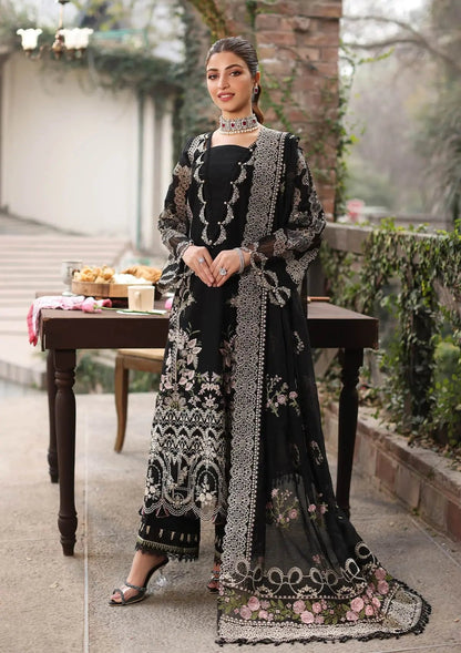 Kahf Black Dhanak Embroidered 3pc Article With Dhanak Shawl