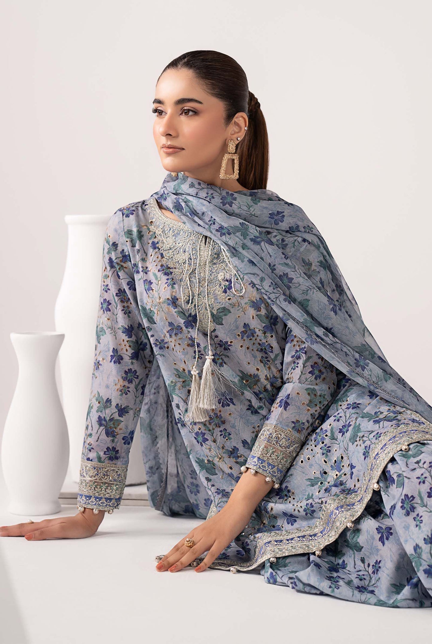 Mariab Silk Luxury Embroidered Dress 3pc