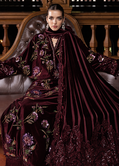 9000 Velvet 2pc Embroidered Dress Maroon