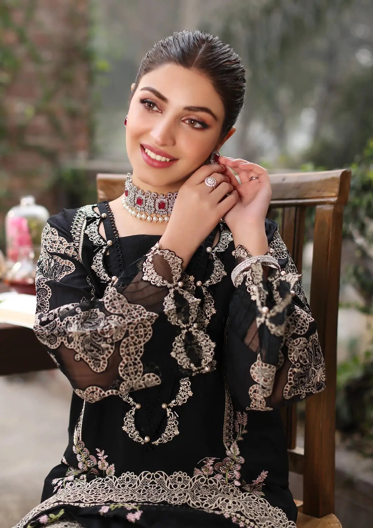 Kahf Black Dhanak Embroidered 3pc Article With Dhanak Shawl