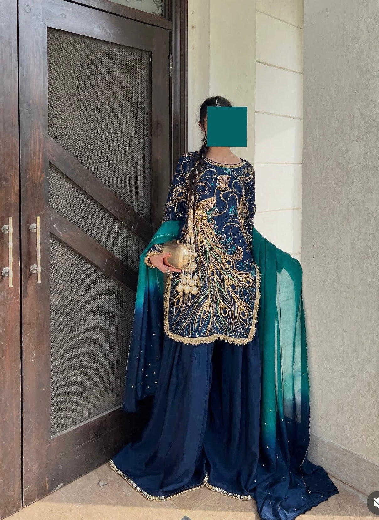 9000 Velvet Embroidered 3pc Article Peacock Design