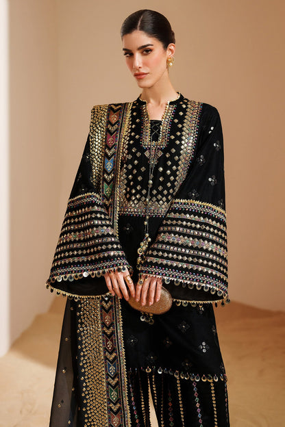 Jazmin 11000 Velvet Embroidered 3pc Article With Embroidered Khaadi Net Duppata Black Color