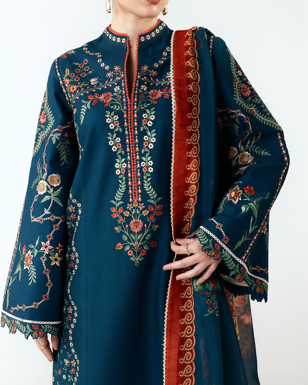 Dhanak Embroidered 3pc Article With Pashmina Wool Shawl