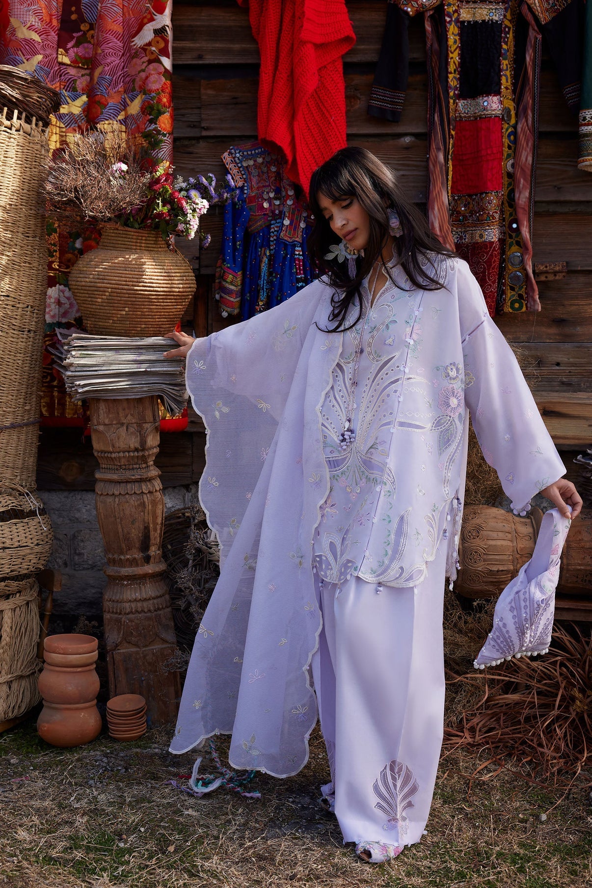 Designer Dress Silk Embroidered 2pc Article Lilac Color