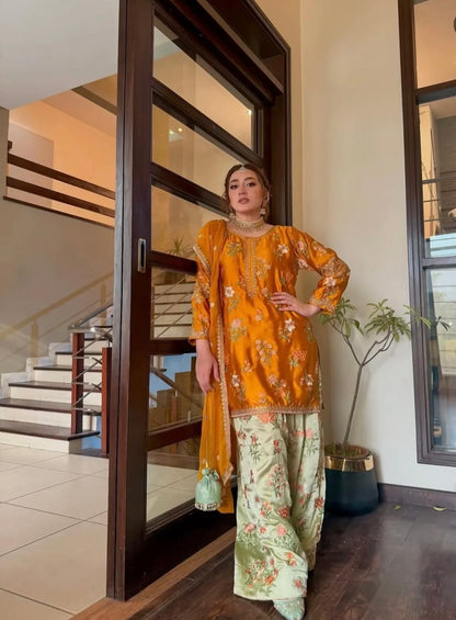 Silk Embroidered 3pc Article Momina iqbal