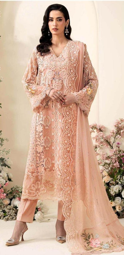 Maria.b Dhanak Embroidered 3pc Article With Khaadi Net Duppata Pink Color