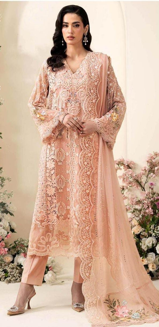 Maria.b Dhanak Embroidered 3pc Article With Khaadi Net Duppata Pink Color