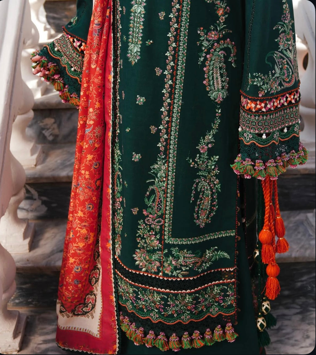 Hussain Rehar Luxury Dhanak 3 Piece with Embroidered Patches