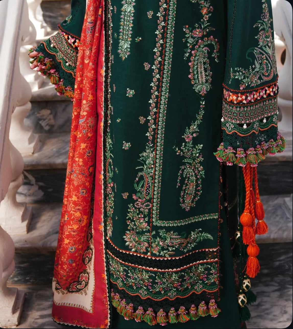 Hussain Rehar Luxury Dhanak 3 Piece with Embroidered Patches