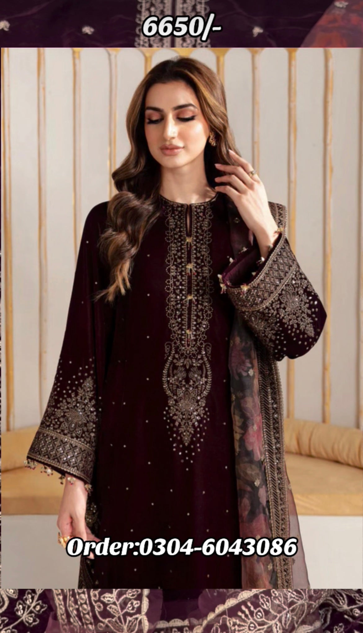 Jazmin Luxury 9000 micro velvet Dress with Heavy Embroidered Patches - Maryam Collection
