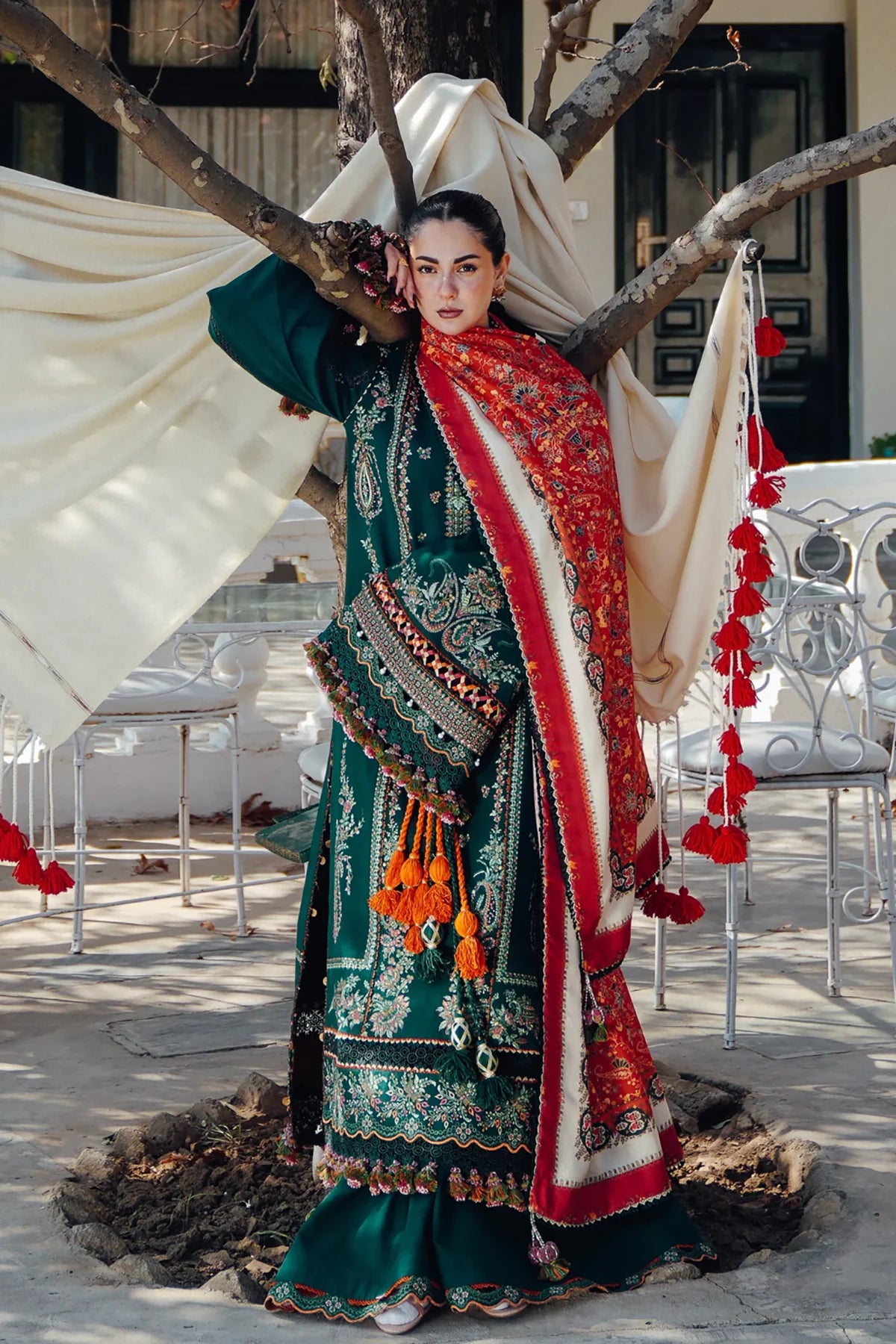 Hussain Rehar Luxury Dhanak 3 Piece with Embroidered Patches