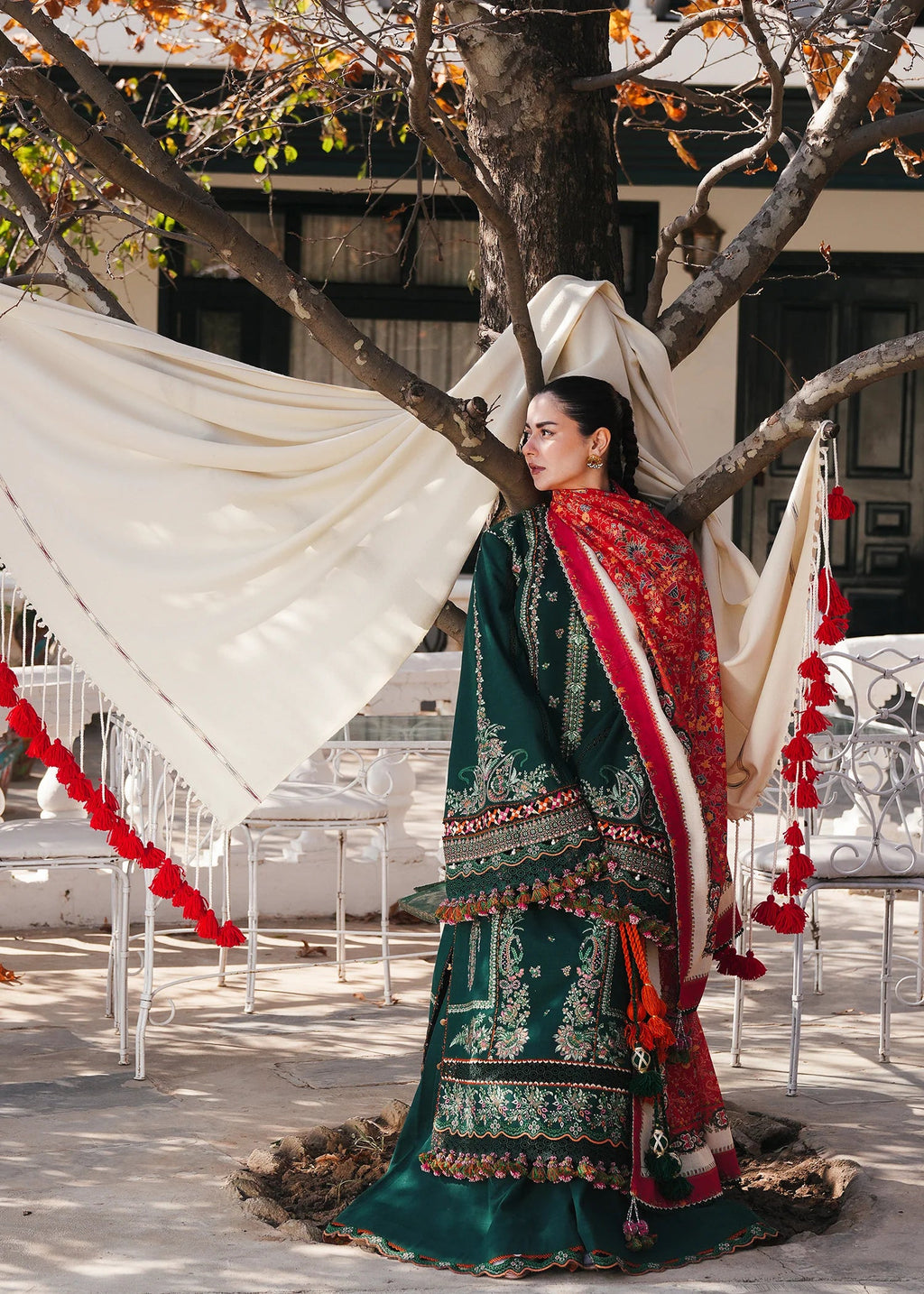 Hussain Rehar Luxury Dhanak 3 Piece with Embroidered Patches