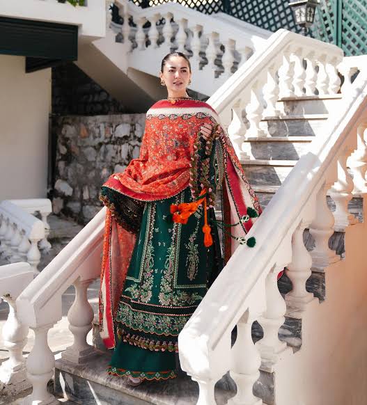 Hussain Rehar Luxury Dhanak 3 Piece with Embroidered Patches