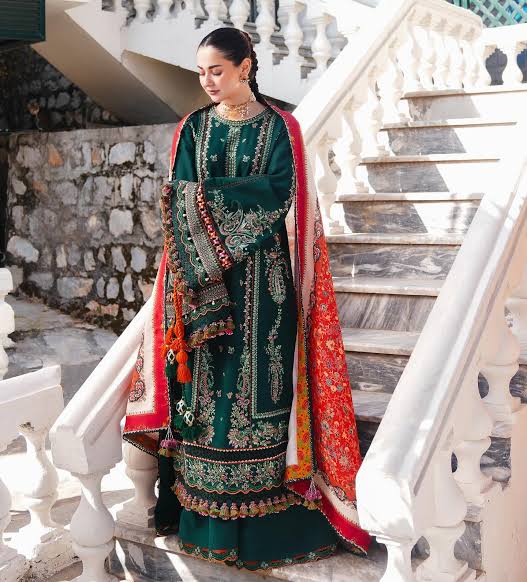 Hussain Rehar Luxury Dhanak 3 Piece with Embroidered Patches