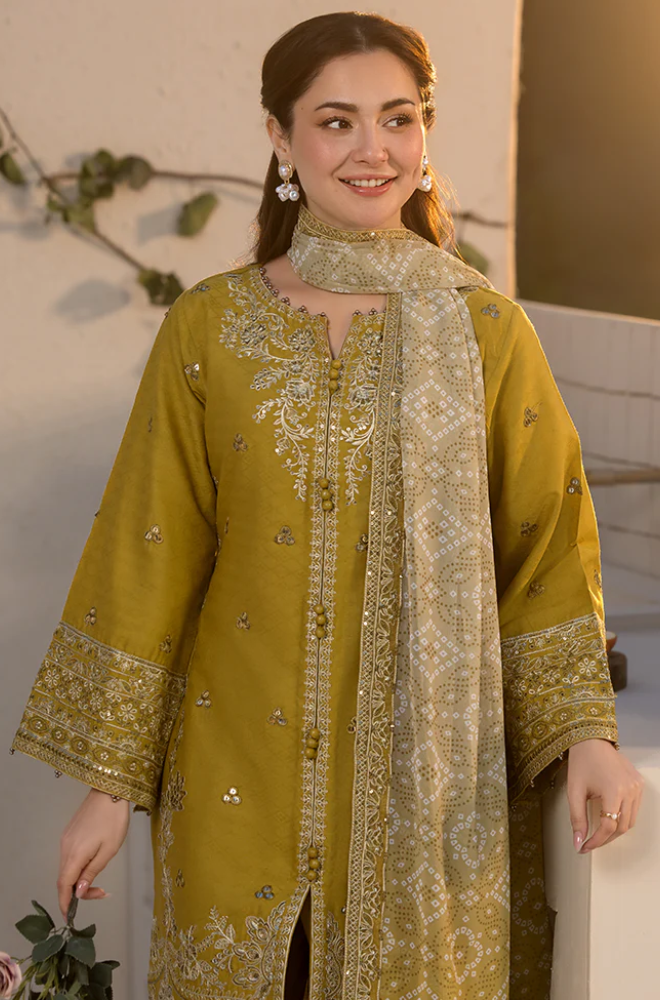 Laam Trending Dhanak 3 Piece with Embroidered Patches