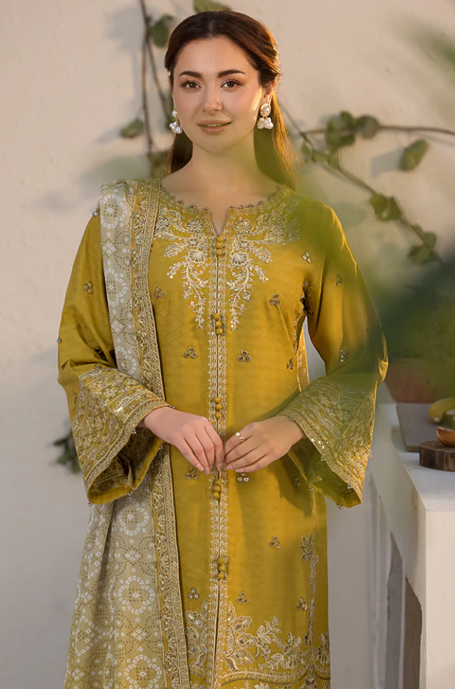 Laam Trending Dhanak 3 Piece with Embroidered Patches