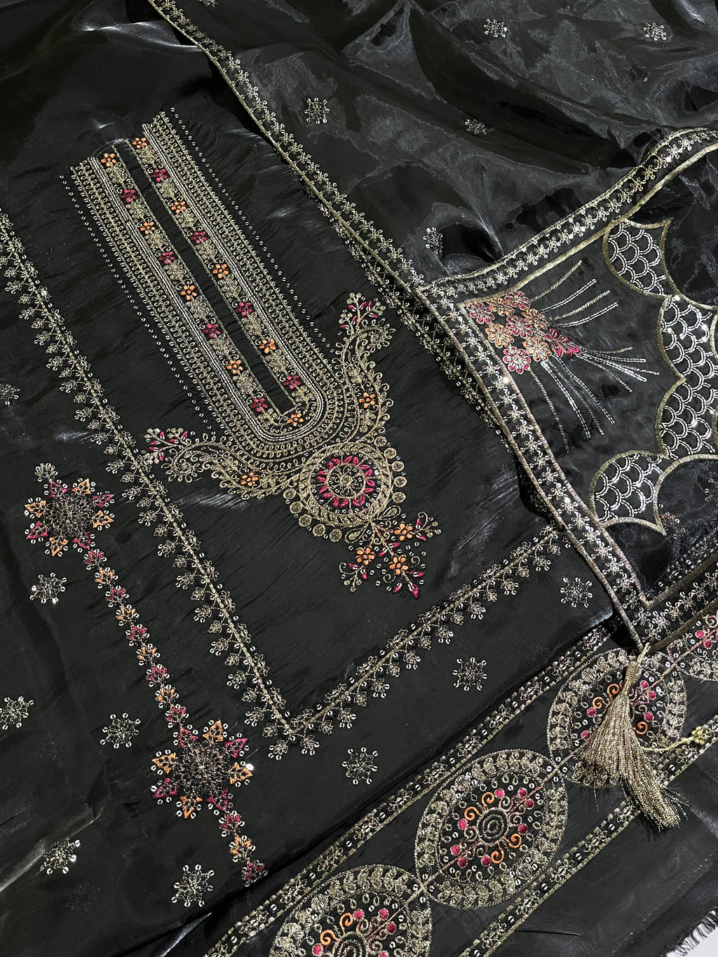 Shesha Silk Full Embroidered Article With Heavy Embroidered Duppata ready with tessel and four corners