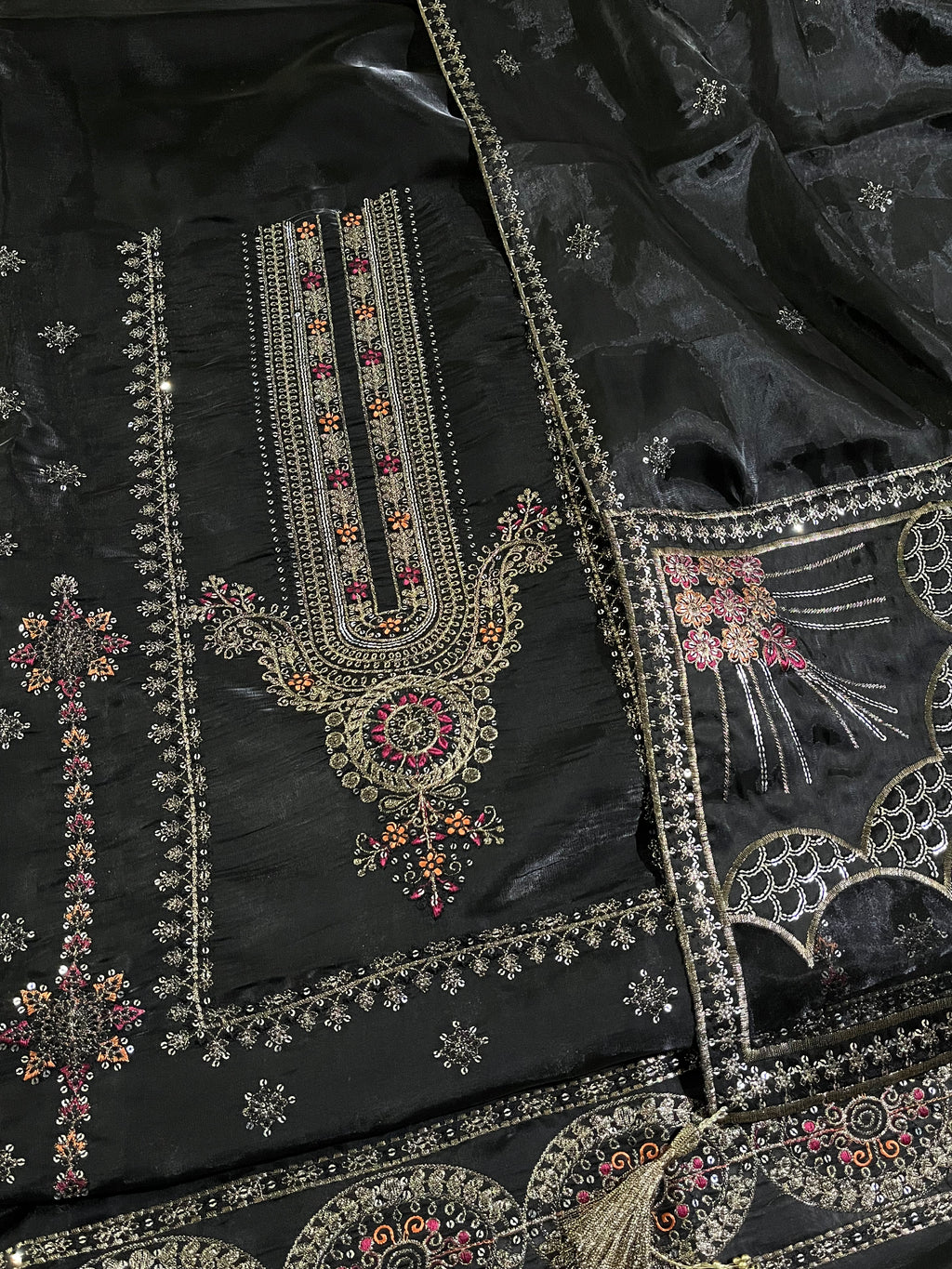 Shesha Silk Full Embroidered Article With Heavy Embroidered Duppata ready with tessel and four corners