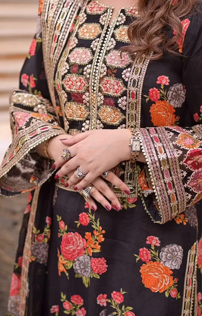 Aneelas Black Silk Embroidered - Maryam Collection
