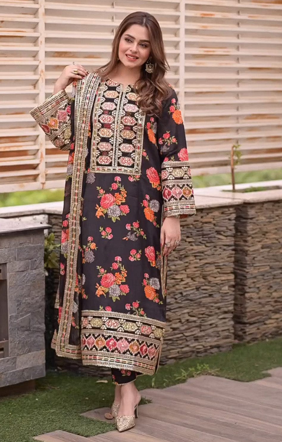 Aneelas Black Silk Embroidered - Maryam Collection