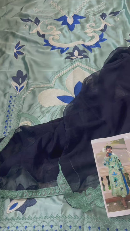 Nadia Farooqui Silk Embroidered 3pc Article Pista Color With Chiffon Dupatta