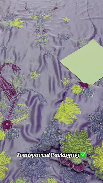 Sidrah&sarah Luxury Lilac 2pc Silk Embroidered
