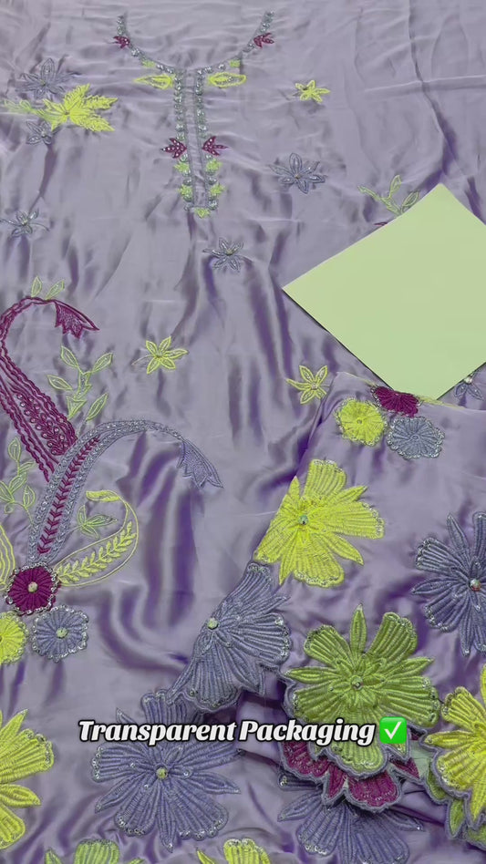 Sidrah&sarah Luxury Lilac 2pc Silk Embroidered