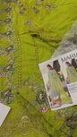 Mariab Chiffon Embroidered 3pc Article With Russion Grip Trouser ,Silk Duppata Mustard Color