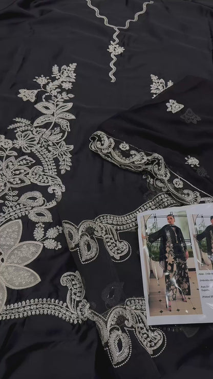 Printed Silk Embroidered 3pc Article With chiffon Dupatta Sialian