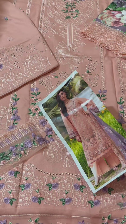 Elaf Dhanak Embroidered 3pc Luxury Article With Dhanak Purple Shawl Pink Color