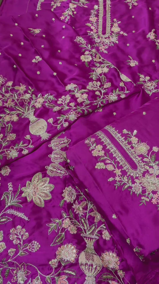 Silk Embroidered 2pc Article Magenta Color Kaftan Style