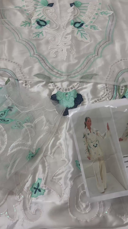 Nadia Farooqui Silk Embroidered 2pc Article Off White Color