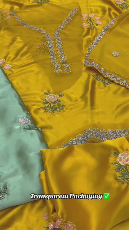 Silk Embroidered 3pc Article Momina iqbal