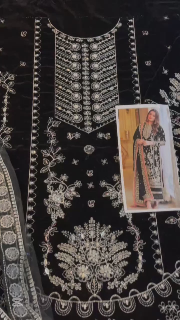 Aneelas Luxury Handmade work Velvet 3 Piece