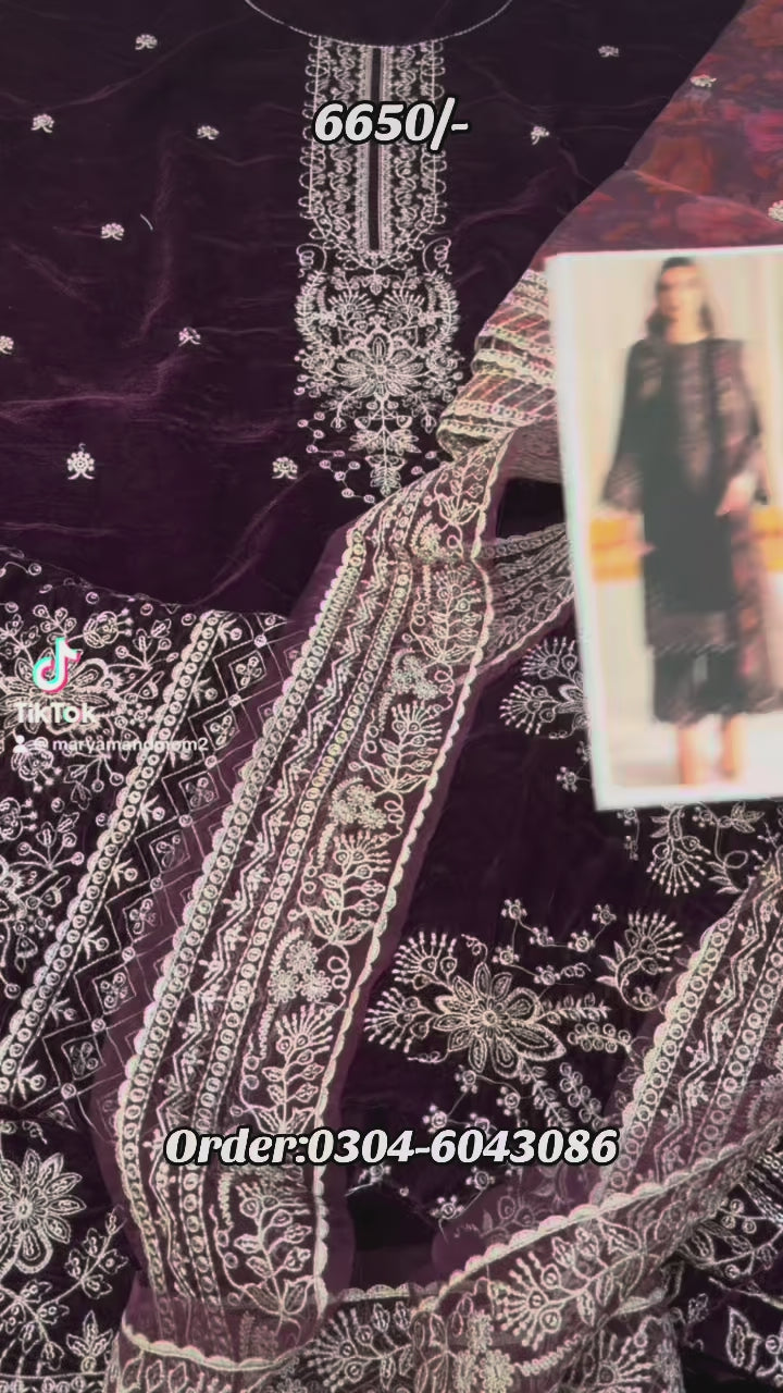 Jazmin Luxury 9000 micro velvet Dress with Heavy Embroidered Patches - Maryam Collection