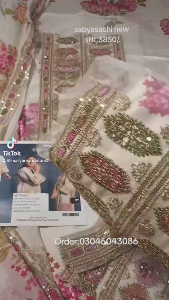 Sabyasachi Luxury Silk Off White Dress 3 Piece Dress