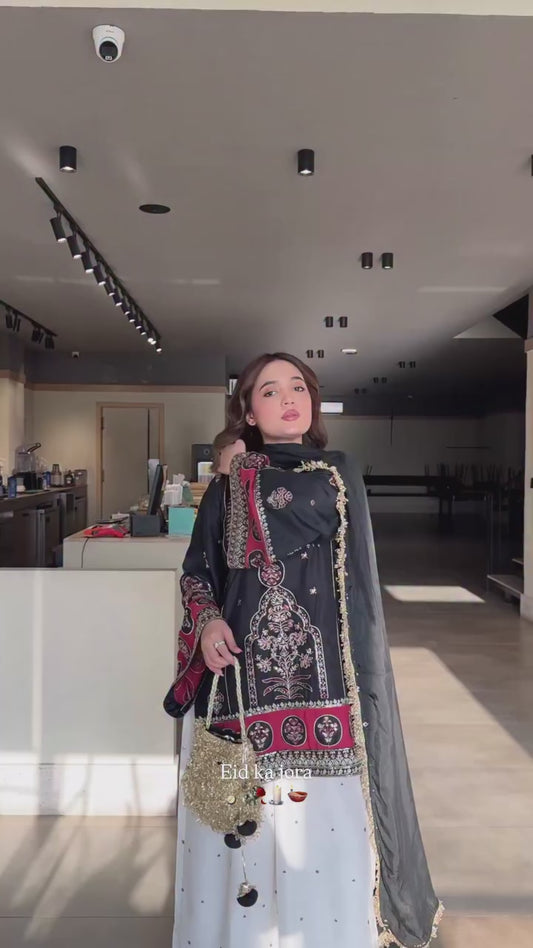 Ethnic silk black 3pc