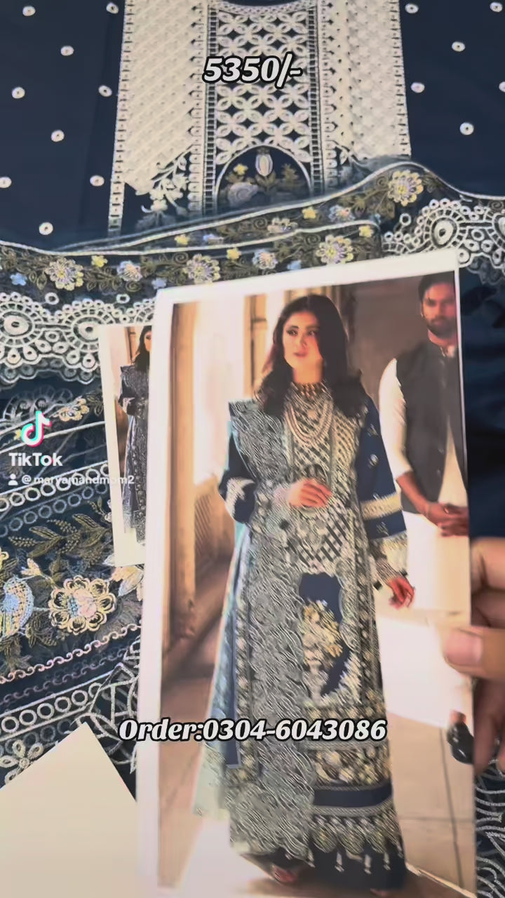 Mahnur Luxury Dhanak 3 Piece Full Embroidered with Heavy Patches - Maryam Collection