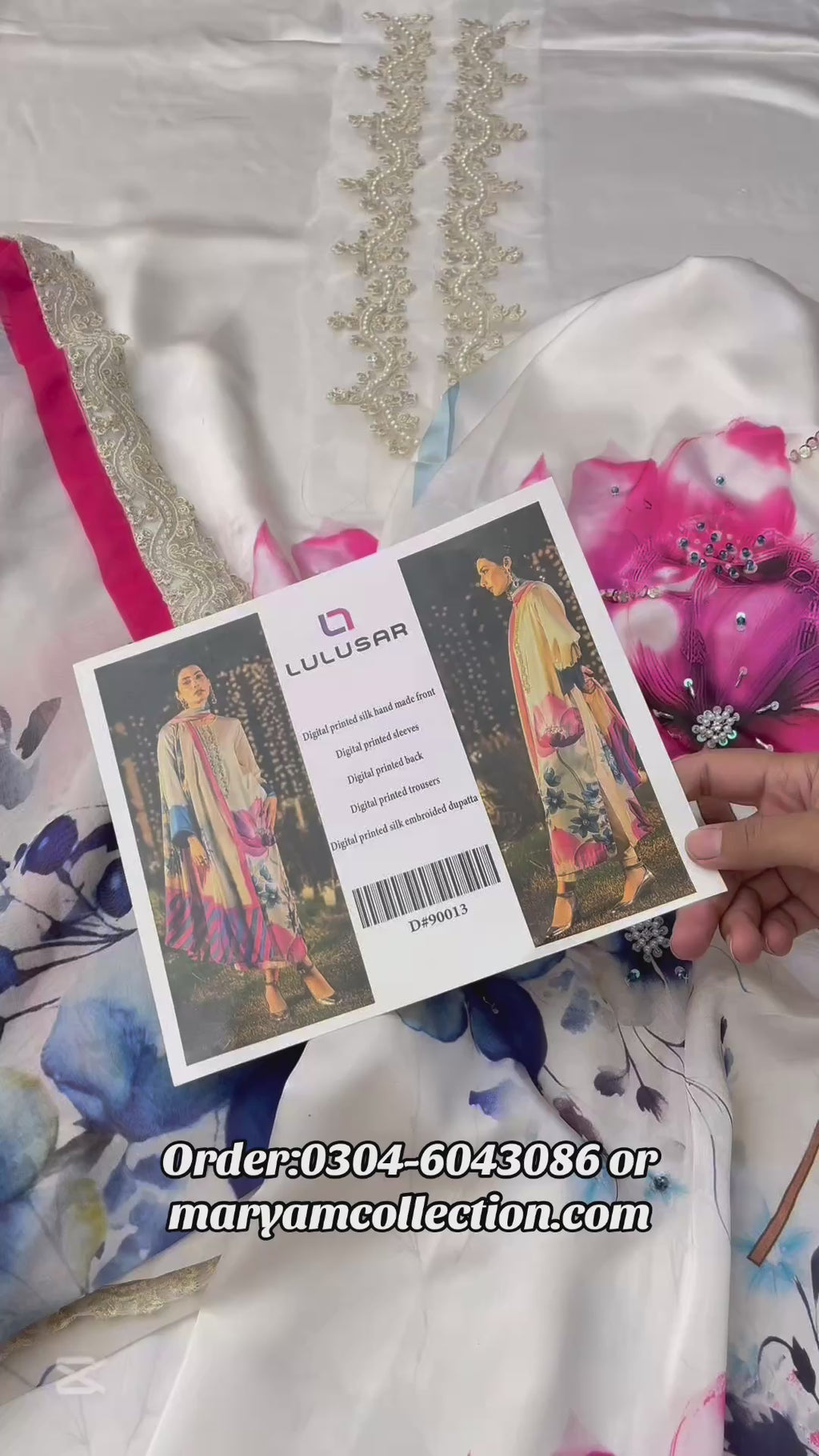 Lulusar Silk Article with Handwork Pearls & Hand made patches and 4 sided ready Silk Dupatta