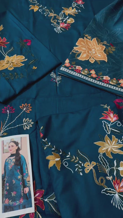 Dhanak Embroidered Luxury 3pc Article With Wool Printed Shawl Zinc Color