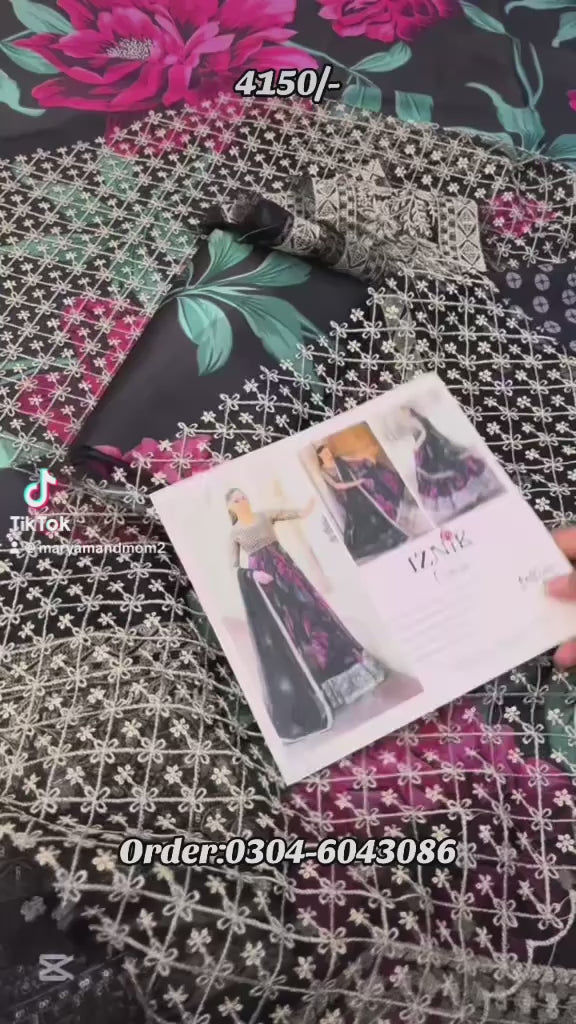 Iznik Trending Frock Design 3 Piece With Embroidered Patches