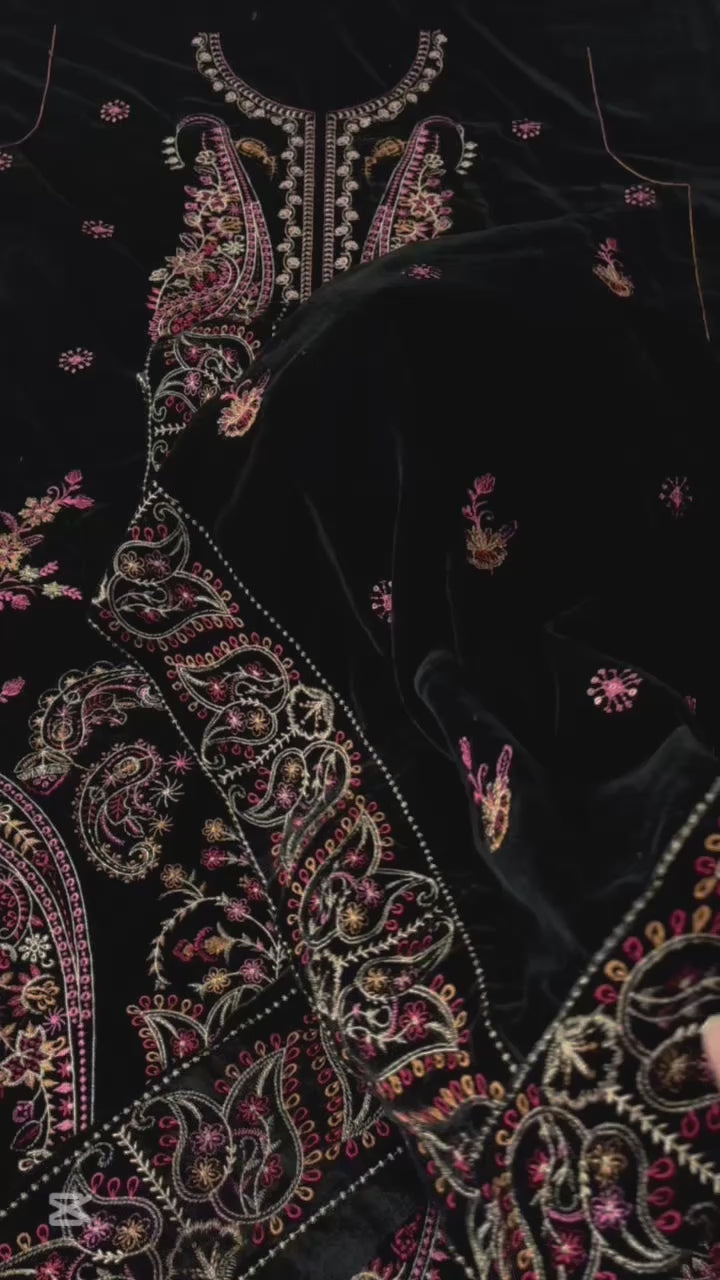 Asim Jofa Embroidered Velvet 3 Piece Unstitched - Maryam Collection