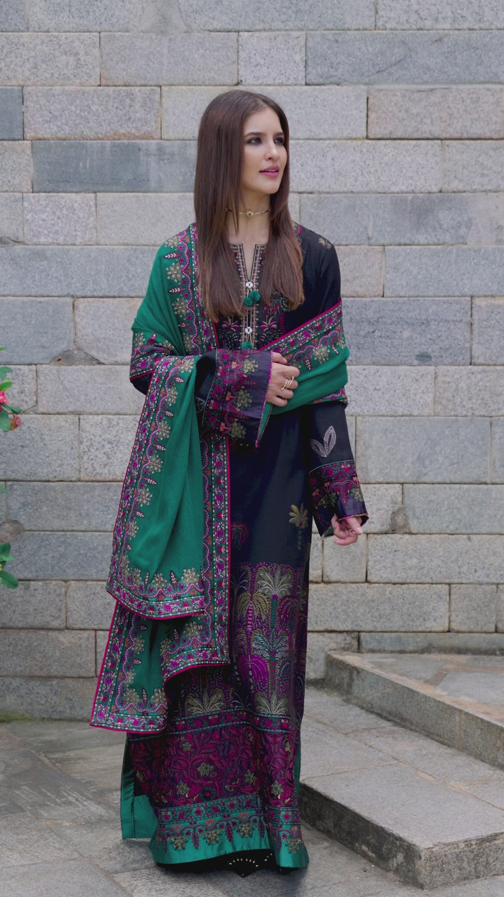 Mushq Dhanak Embroidered 3 Piece with Embroidered Patches and Heavy Embroidered Shawl